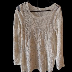 Transparent cream colored lace top